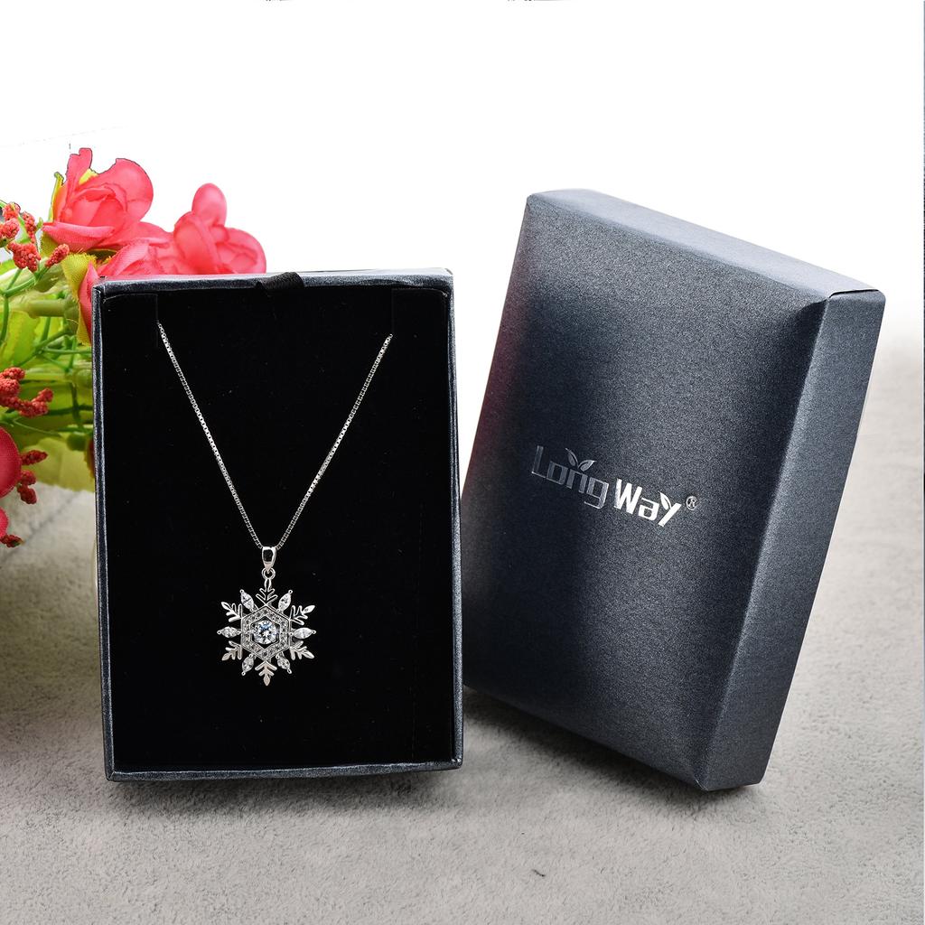 [Long Way] Women's Necklace, Snow Pendant, Sterling Silver 925 & Zirconia, Perfect Gift for Celebrations, Mother's Day, Birthdays, Anniversaries