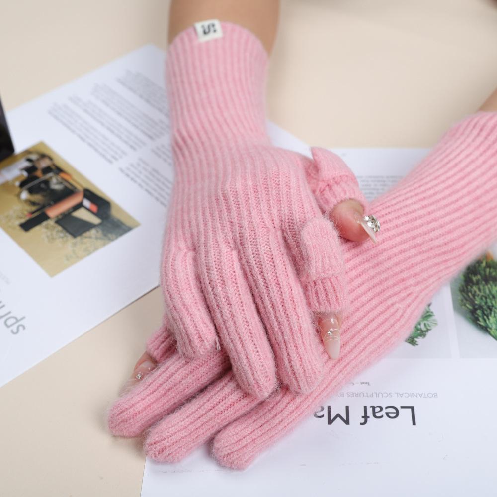 Touch Screen Gloves Autumn and Winter Warm Finger Gloves Thickened Warm Knitted Wool  Korean Student Gloves