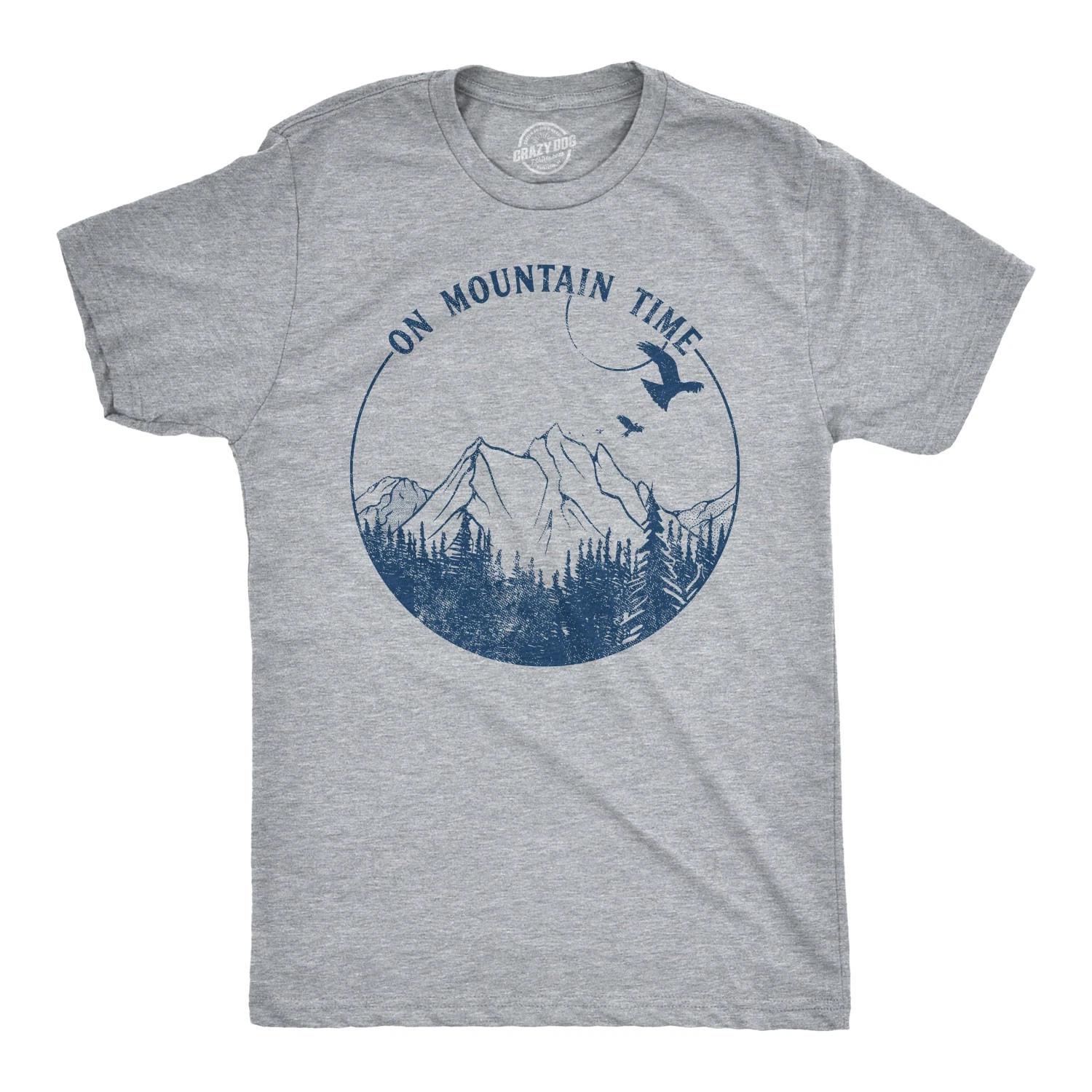 Mens On Mountain Time T shirt Cute Hiking Camping Gift Happy Camper Tee for Guys XXL