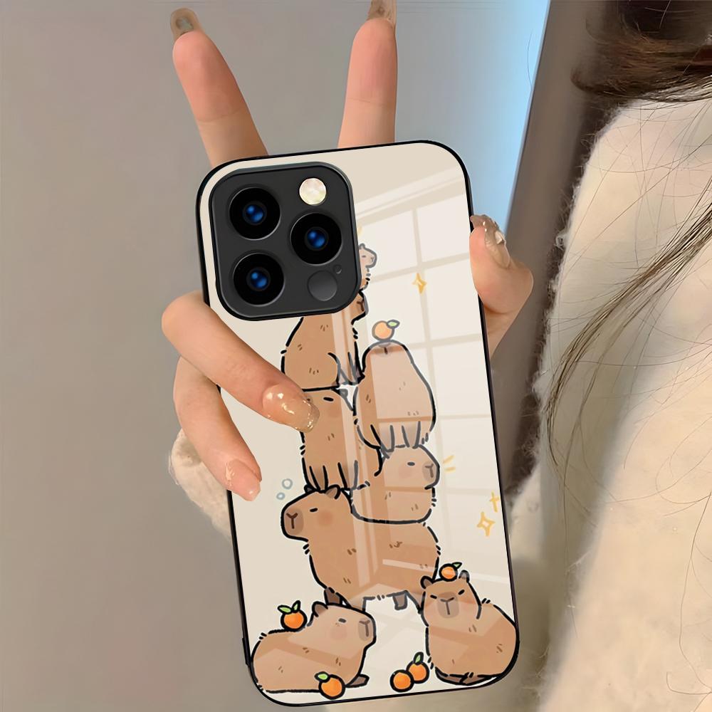 Cute Animal Capibara Phone Case For IPhone 17 Pro Max 16 15 14 Pro Max 13 11 Plus Glass Cover