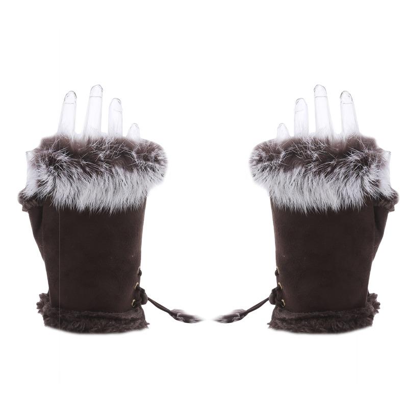 Women's Winter Faux Rabbit Fur Gloves - Fashionable Fingerless Mittens With Faux Leather Wrist Warmers 