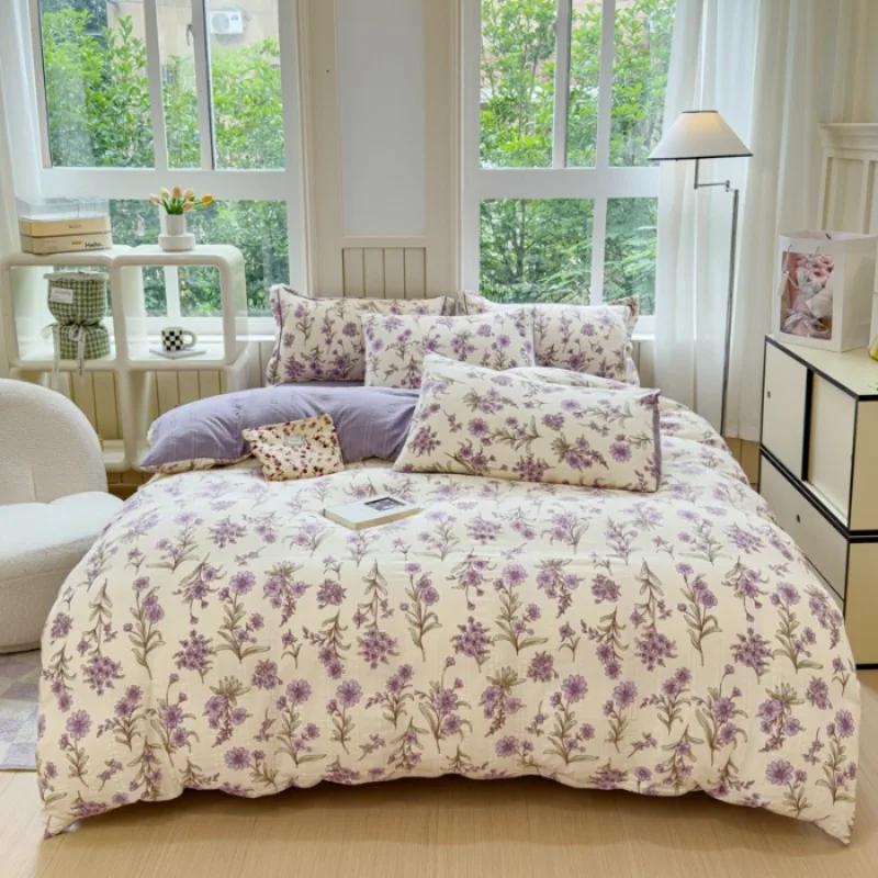 Class A super soft jacquard cloud yarn cotton four-piece set, bed sheet, bed hat, quilt cover, student dormitory bed 1.5m sheet 4pcs