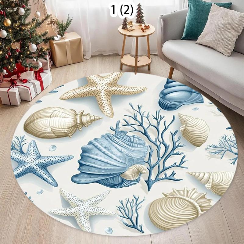 Marine Theme 3D Round Rug Living Room Bedroom Carpet Seaside Pattern Soft Durable Home Decor Nautical Stylish Styles  area rug