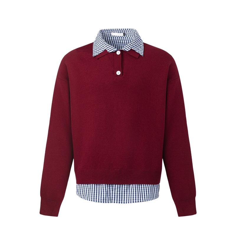 Kisko American Retro Fake Two-Piece Design Lazy Red Knitwear for Men and Women, High-End Loose Casual Knitwear