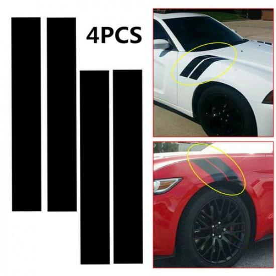 4PCS High Quality Durable Black Car Hood Fender Stripes Decal Sticker Waterproof