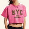 Leopard Print New York City Printed Washed T-Shirt Women Crop Summer Tee Shirts Soft T Shirt Crewneck Cotton Short Sleeve