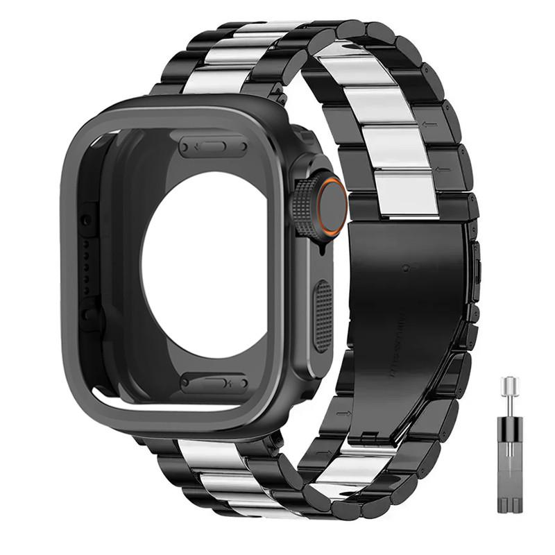 Alloy Case+Stainless Steel Strap For Apple Watch Ultra 2 1 49mm 46mm 45mm 44mm Hollow Out Protective Cover For Iwatch 10 9 8 7 6