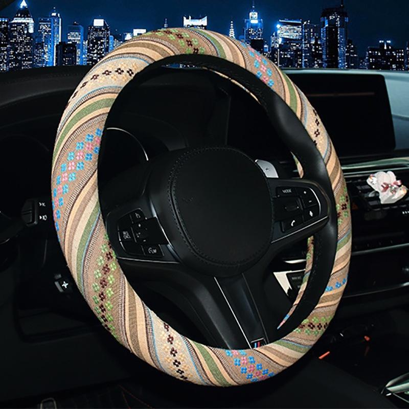 38CM Ethnic Style Coarse Linen Car Steering Wheel Cover Trendy Personalized Handle Wrap for Car Steering Wheels & Accessories