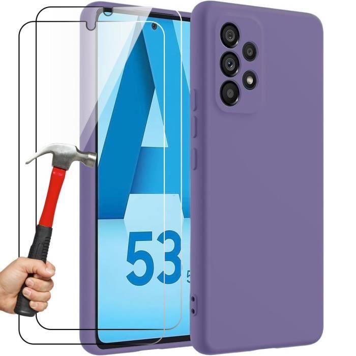 Coque + Verres Trempés - BOOLING - pour Samsung Galaxy A53 5G - Violet Foncé Mat - Protection Antichoc - Ultra Fine
