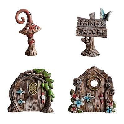 4Pcs Fairy Door Ornaments Hand-Painted Resin Garden Statue Waterproof UV Resistant Outdoor Mini Figurine Courtyard Decorations