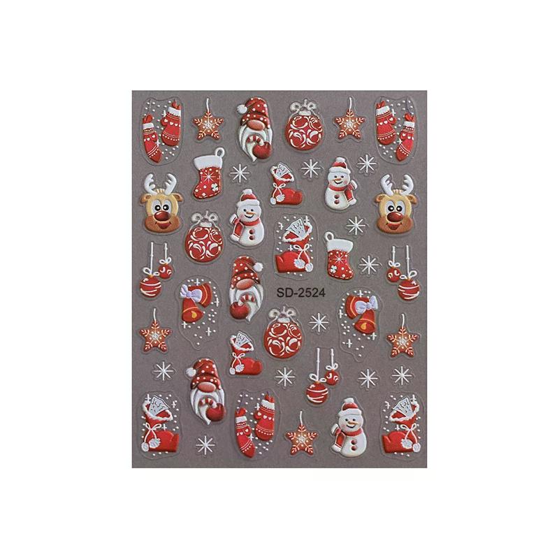 5D Geprägte Weihnachts-Nagelsticker - Baum Schneeflocke Elch Schneemann Decals, Herbst Winter Maniküre Zubehör für DIY Salon Zuhause