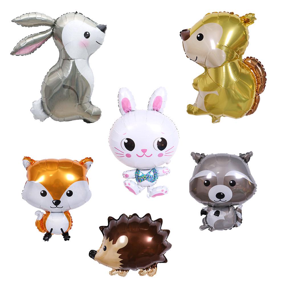 Cartoon Forest Animal Balloons: Hedgehog, Raccoon, Squirrel, Rabbit - Jungle Party Foil Decorations