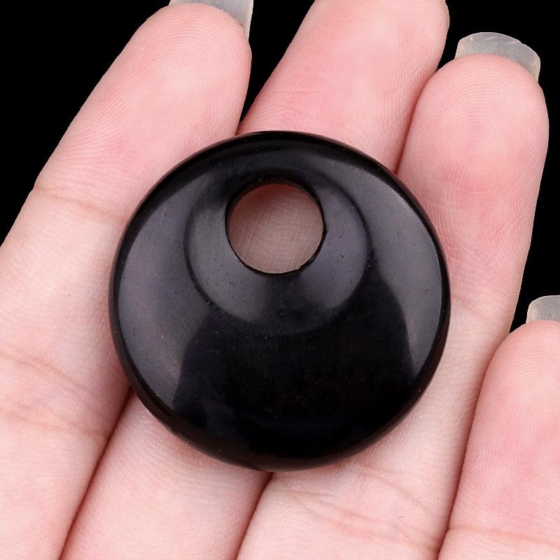 1pc 30mm Natural Stone Big Hole Beads Flat Round Pink Quartz Agate Crystal Bead For DIY Lucky Necklace Jewelry Making