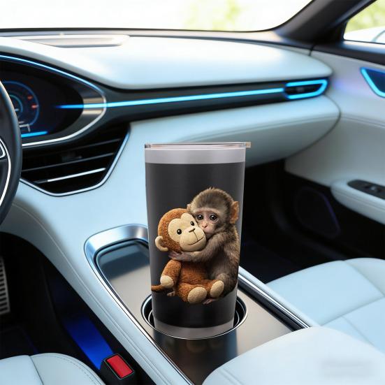 Double Wall Insulated Tumbler Cartoon Monkey Water Bottle 600ml Stainless Steel Travel Mug Portable Thermal Drink Container for Home