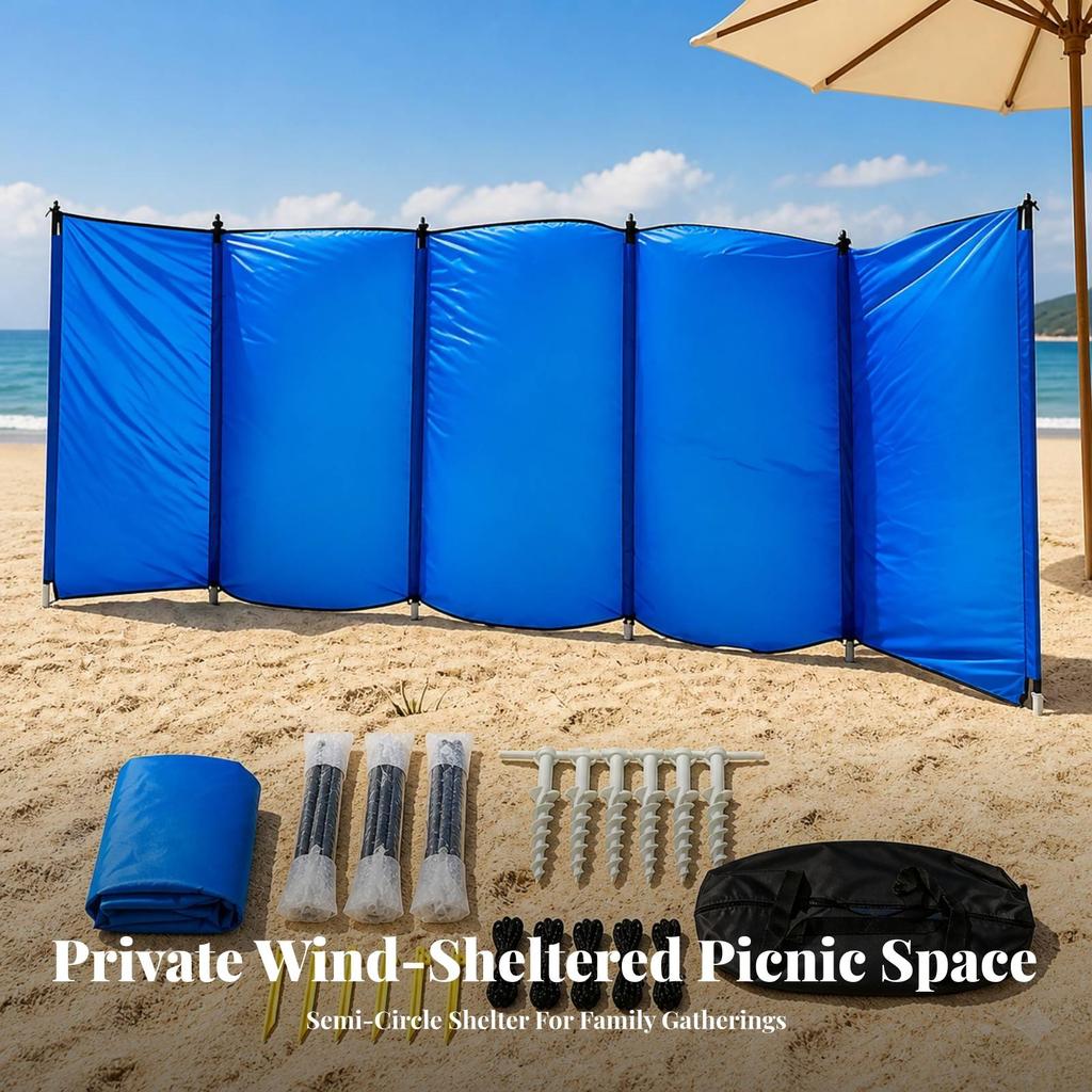 Windproof Five-Panel Folding Windbreak Screen Foldable Portable with