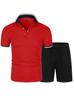 Men's Summer Short Sleeve Polo Shirt & Shorts Set - Fashion Lapel Color Contrast Casual Sportswear