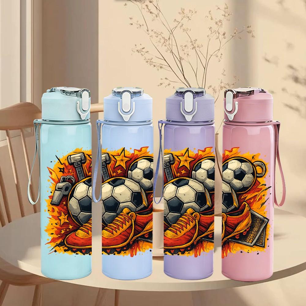 1PC Soccer Ball Burst Splash Print 750ml Color Plastic Sports Water Bottle Leakproof Flip Straw Lid Suitable for Sports Office Home Use