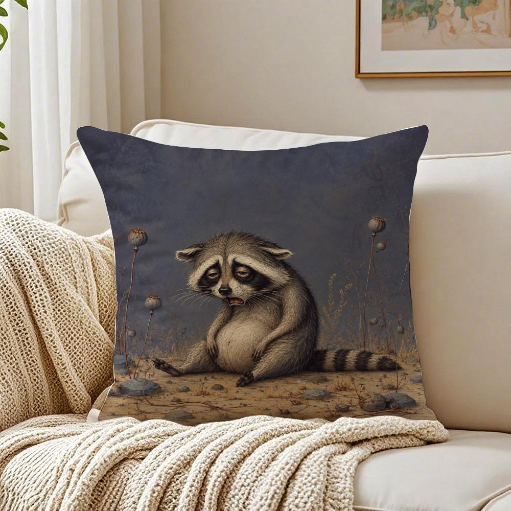 Sly Smirking Raccoon Cushion Cover Breathable Organic Short Plush Cushion Covers Machine Washable Wrinkle-Resistant Soft Durable