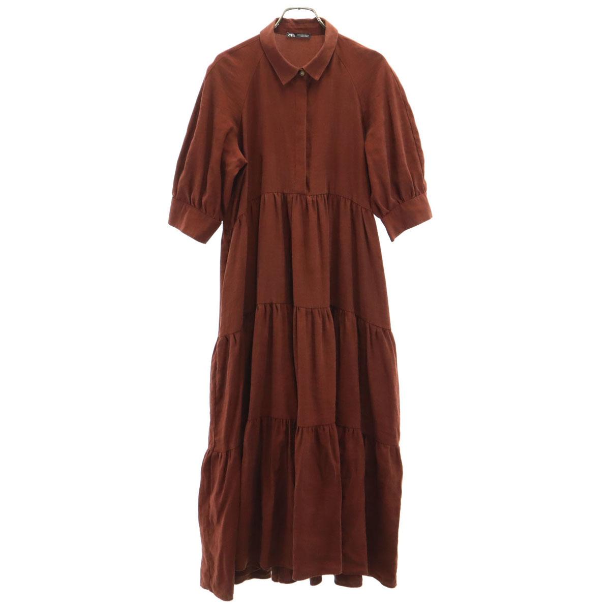 

ZARA Платье миди с рукавом 7/8 M Красно-коричневый Особое крыло Женский Б/у