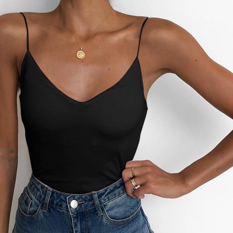 

European Beautiful Women Summer New Models, Solid Color Suspender Bottoming Shirt Slim Small Vest, Women S Suspender Shirt Outside XXXL чорний