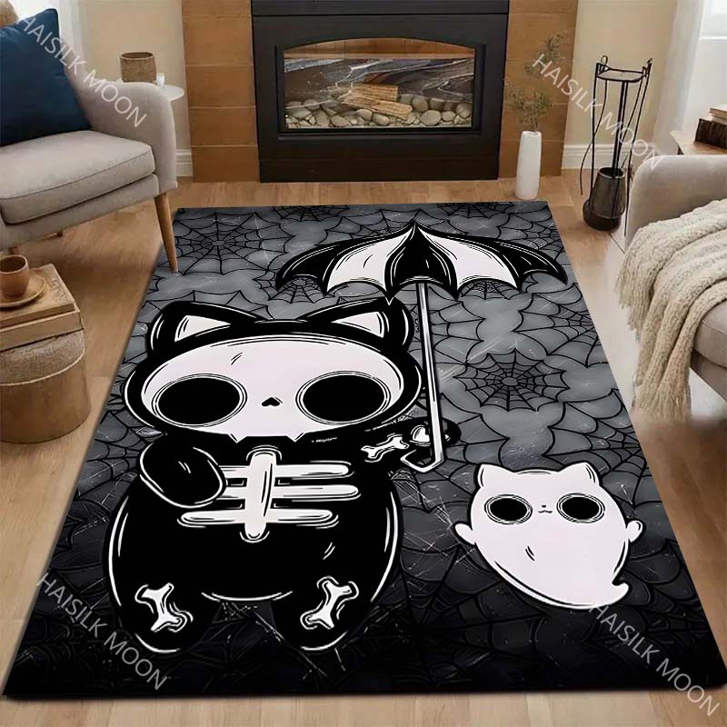 1PC Dark Series Cats and Ghosts Halloween Decor Carpet for Living Room Bedroom Bedside Floor Mat Cloakroom Sofa Area Rugs