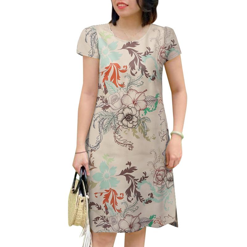 

ZANZEA Жіноча літня повсякденна сукня з коротким рукавом і квітковим принтом 3XL бежевий