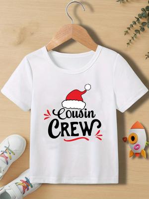 Nuovo Cappello di Natale Stampato T-Shirt in Cotone Ragazza/Ragazzo Cugino T-Shirt di Natale Divertente per Bambini Top di Natale