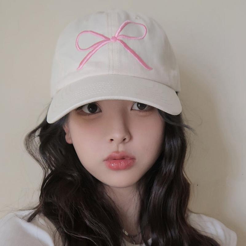 Embroidered Bow Baseball Cap Korean Y2K Versatile Sun Hat Cotton Breathable Peaked Caps Outdoor Adjustable Sports Unisex Visors Hip-hop Net Hats