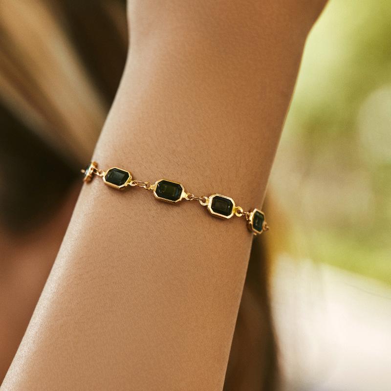 Gold Plated Amethyst Color Rectangle CZ Link Bracelet With Extension Chain