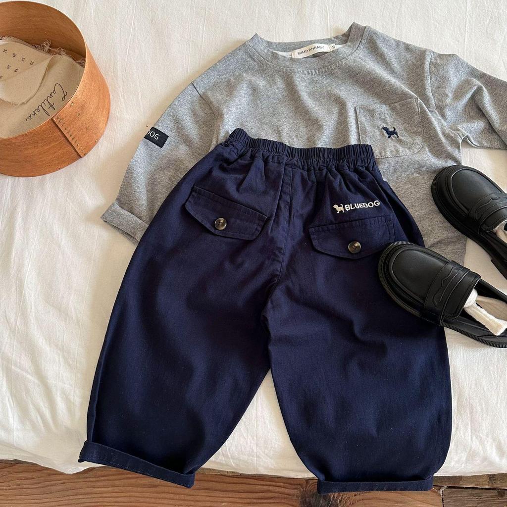 Kids' Cotton Embroidery Pants - Cartoon Puppy Design for Spring & Autumn