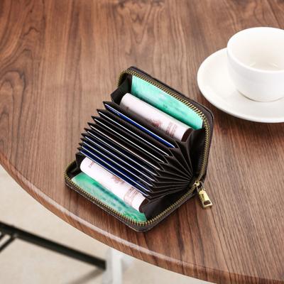 Card Holder Smooth Faux Leather Retro Style Organ Shape Geometric Pattern Multiple Card Slots for ID Drivers License Zipper
