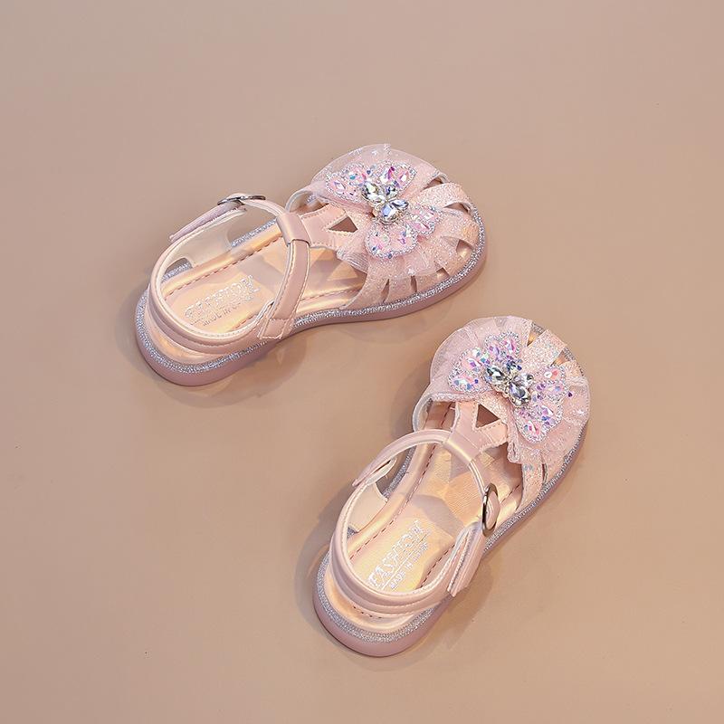 Girls Closed Toe Soft Sole Crystal Butterfly Sandals Summer Baby Princess Shoes size 23 розовый