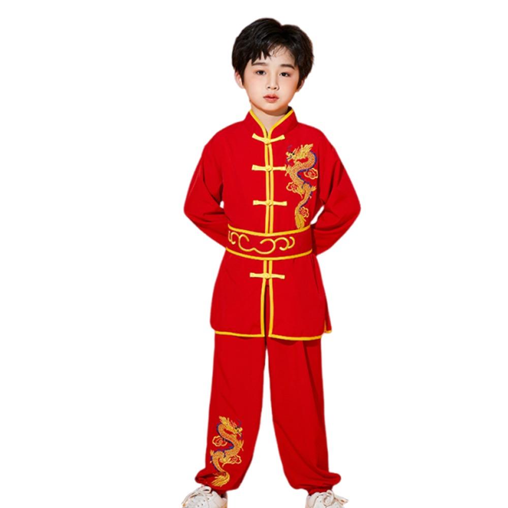 Long Sleeves Kungfu Uniform Chinese Traditional Martial Art Uniform  Kids Boys Girls 110CM