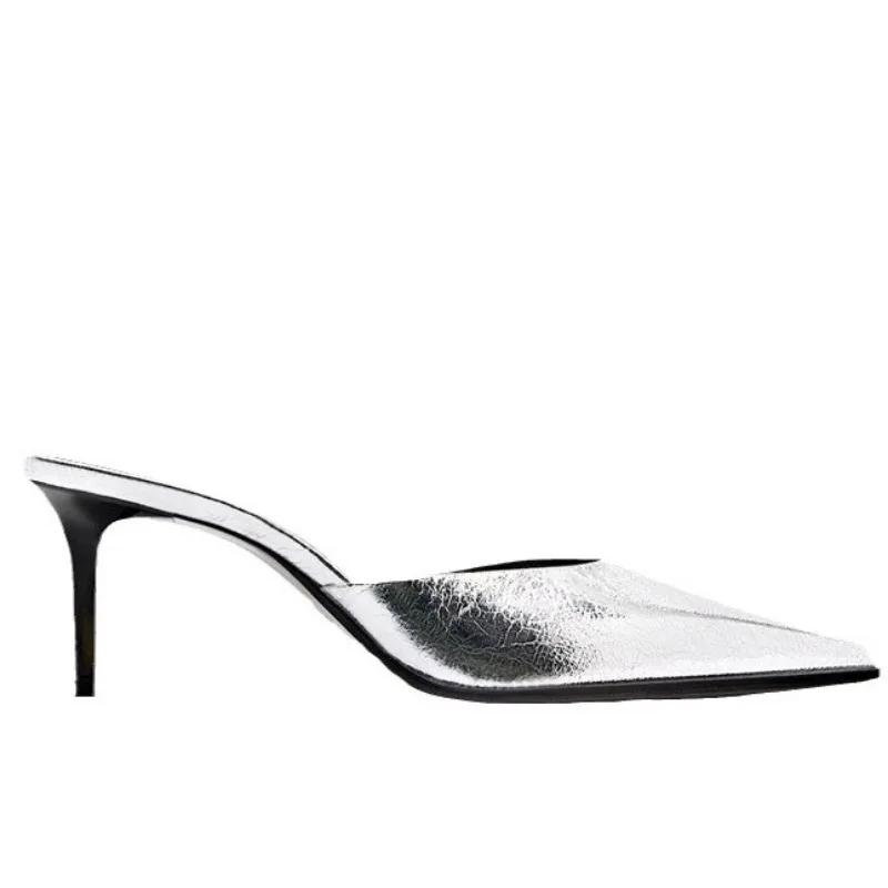 Fashion Casual Women Sandals Fashion Pointed Toe Shallow High Heel Ladies Mules Shoes Large Size Summer Stiletto Party Dress Sandalias
