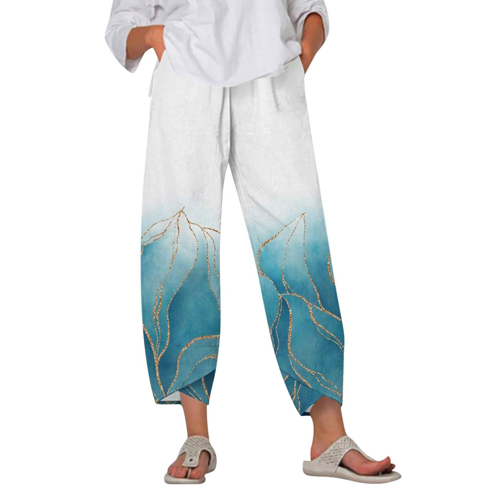 

Штани для жінок літні повсякденні широкі штани з еластичною талією та кишенями M