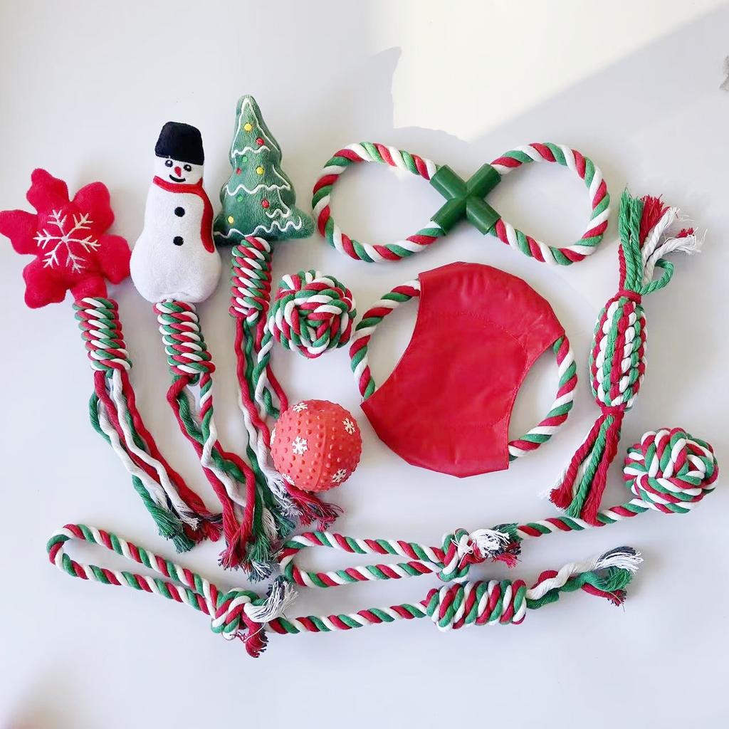Christmas Dog Toy Set for Dogs - Cotton Rope Chew Toys, Squeaky Santa Plush, Safe, Durable, Teeth Cleaning Holiday Dog Gifts