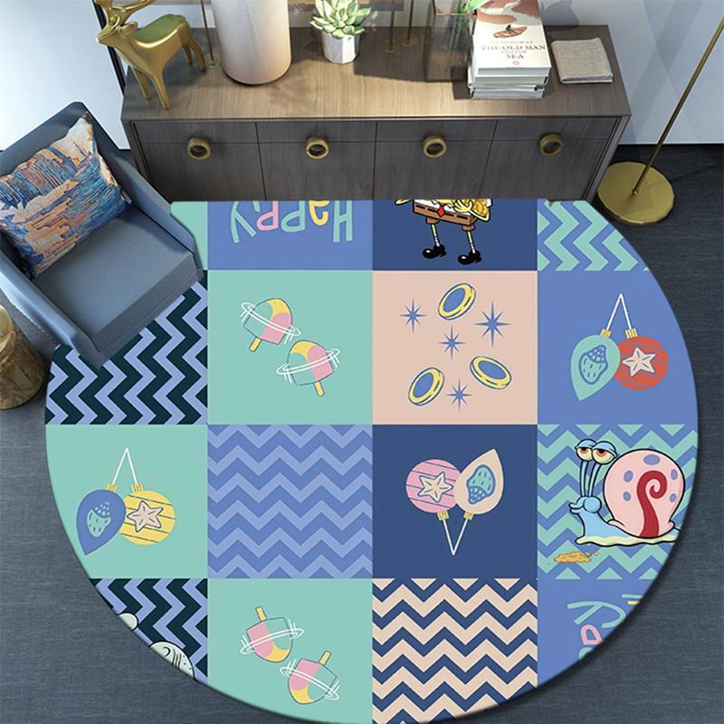 SpongeBob SquarePants2 Round Area Rug,Carpet Rug for Living Room Bedroom Sofa Playroom Decor,Non-slip Floor Mat