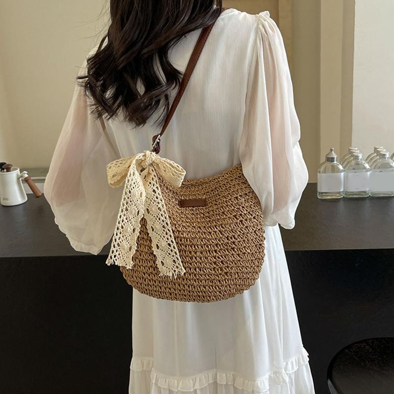 Geantă de Paie de Vară la Modă pentru Femei, Geantă Crossbody pentru Cumpărături de Vacanță la Plajă, Poșete de Umăr Împletite