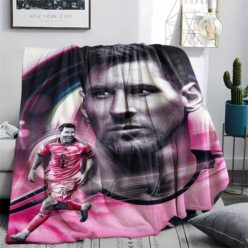 Lionel Messi Inter Miami Flannel Blanket Pink Football Star Print Soft Throw Blanket Soccer Fan Sofa Bed Home Decor Gift