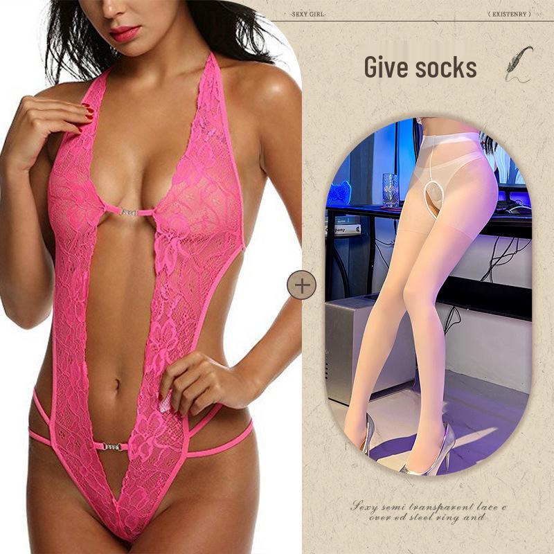 European and American Sexy See-Through Backless Lace-Up Lingerie 