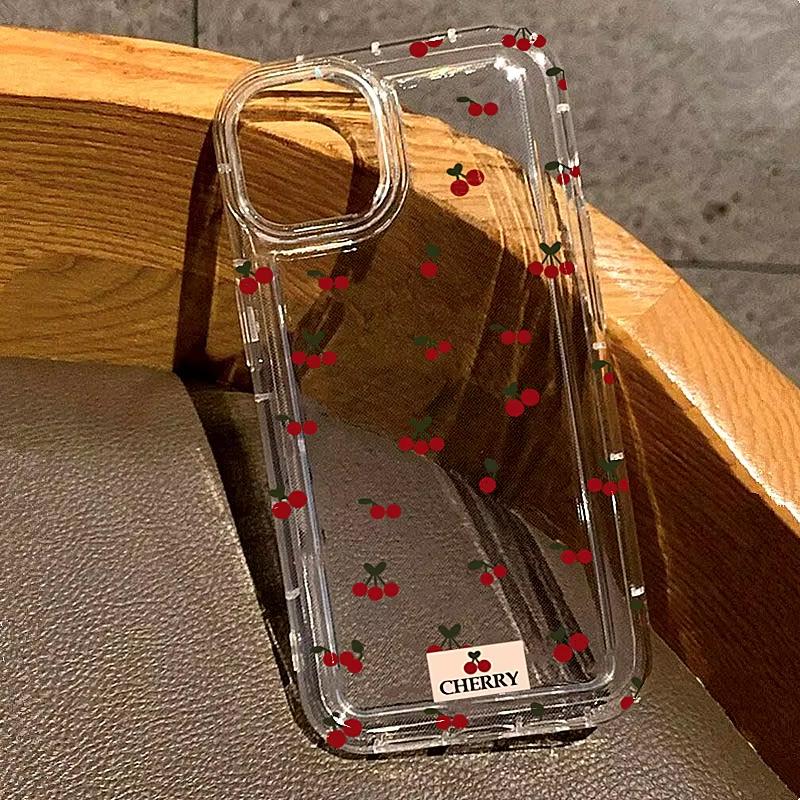 Cute Cartoon Cherry Pattern Phone Case For iPhone 17 Pro Max 16 15 Pro 14 13 12 11 XR XS 17Air 16 Plus 16E Clear Bumper Cover