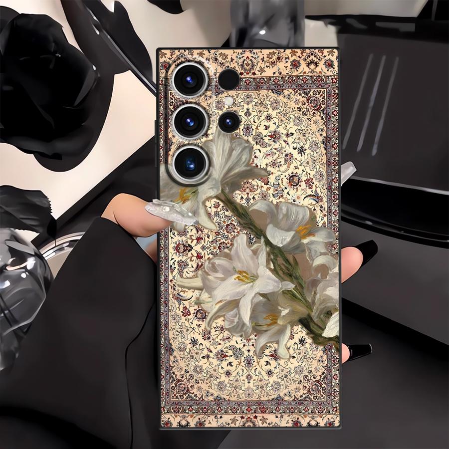 Retro Ethnic Totem Pattern Black Soft Phone Cover Case for Samsung Galaxy S21 FE S25 Edge S23 Ultra S24 Plus S20
