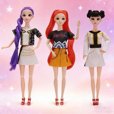 3 Stück K-POP Gelenkige Vinylpuppe Mehrgelenkig Positionierbare Actionfigur mit Wechselbarem Outfit Sammlerstück Spielzeug für Kinder Erwachsene