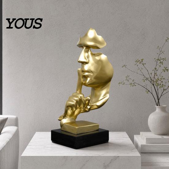 Gold Black White Figurine Abstract Faceless Sculpture, Modern Minimalist Silence Resin Statue, Luxury Light Figure Home Decor for Office