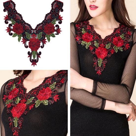 Practical Soft Polyester Yarn Flower Clothes Patch Dress Shirt DIY Embroidery Fabric Lace Neckline for Gifts