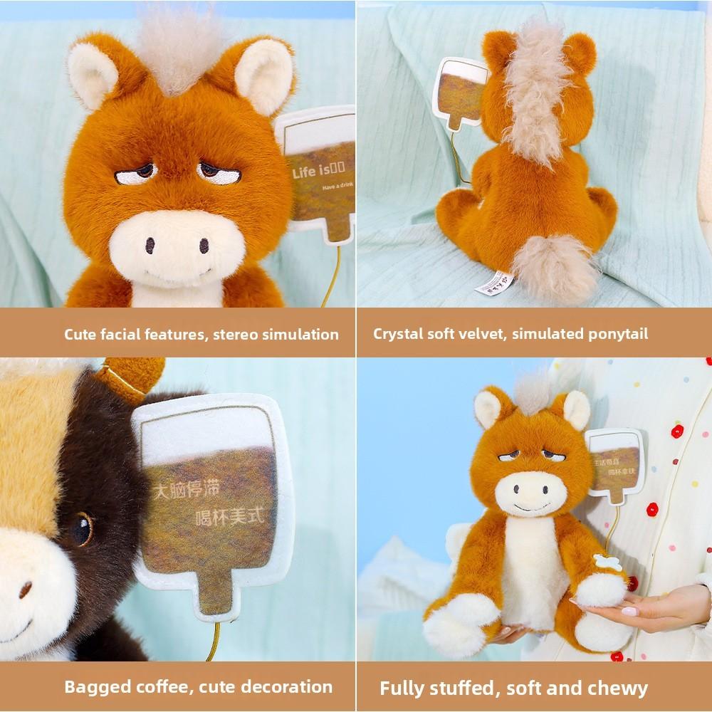 Animal Plush Toy Cow And Horse Sitting Figurine For Office Decor Gift For Teens