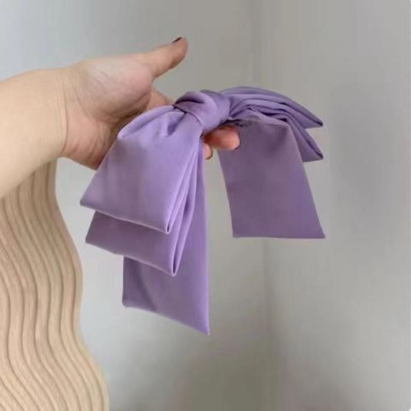 Korean-Style Satin Three-Layer Oversized Bow Hairpin with Ribbons, Perfect for Bun Hairstyles, Popular Hair Accessory with a Spring Clip