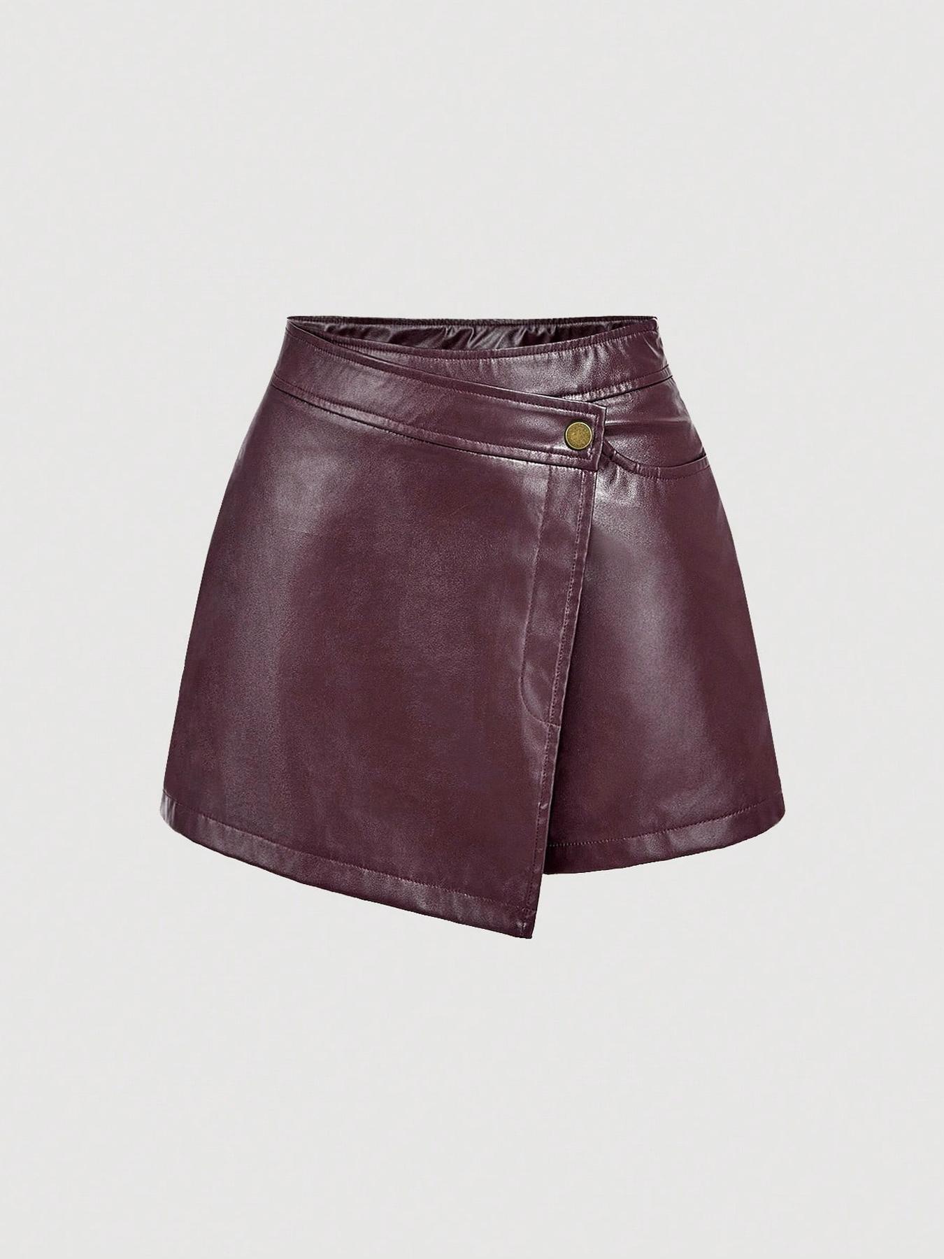 

2026 Spring/Summer Women s Retro Asymmetrical Faux Layered PU Shorts L чёрный