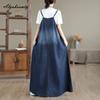 Spring Summer Women Streetwear Plus Size Sundress Spaghetti Strap Blue Denim Sleeveless Dress Vintage Washed Cotton Oversized Dress