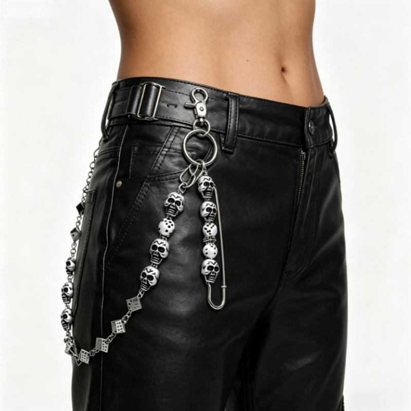 61CM Herren Motorrad Schlüsselanhänger Jeans Biker Geldbörse Gürtel Kette Würfel Totenkopf Anhänger Gothic Rock Hosen Hosen Hüftgürtel